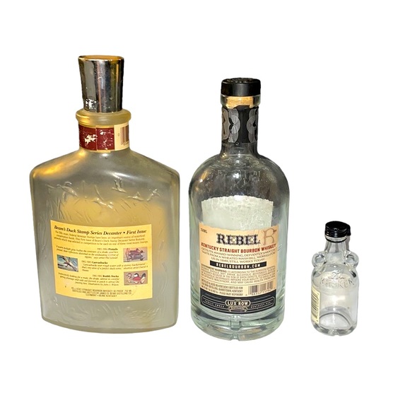 3 Empty Bottles Beam Bourbon Rebel Bourbon Whiskey Kraken Black Spiced Rum Craft - Picture 2 of 10